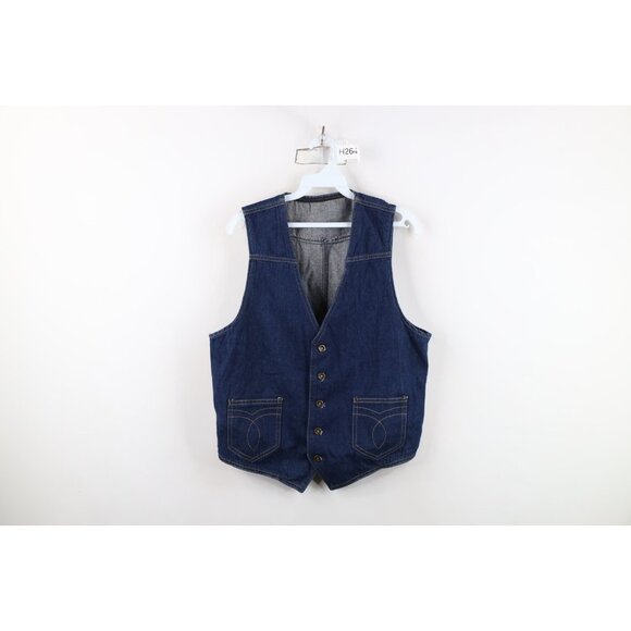 Vintage 70s Lee Mens Size Small Faded Western Denim Jean Vest Jacket Blue USA - Picture 1 of 16